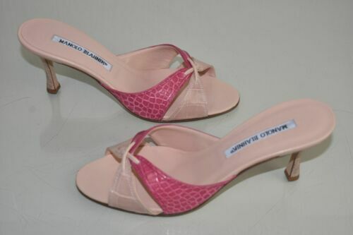 Escarpins Manolo Blahnik – Peau De Serpent Gris Rose – Sandales à Brides – Taille 36 – Neuf Sans Boîte