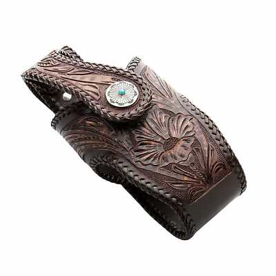 Hand Tooled Dark Brown Leather Biker Wallet Holster