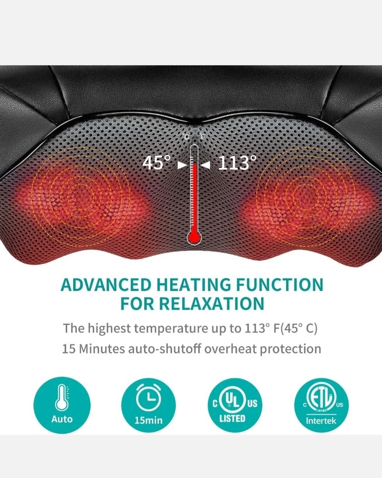 Массажер шиацу для шеи и спины Nekteck с успокаивающим теплом, глубоким разминанием - Изображение 3 из 4