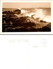 RPPC Waves Crashing on Rocky Shore Real Postcard