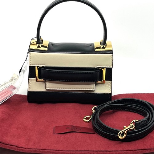 Valentino Tachuelas Mini Bolso de Mano 2 Vías Negro Blanco Borde Auténtico De Japón - Imagen 3 de 24