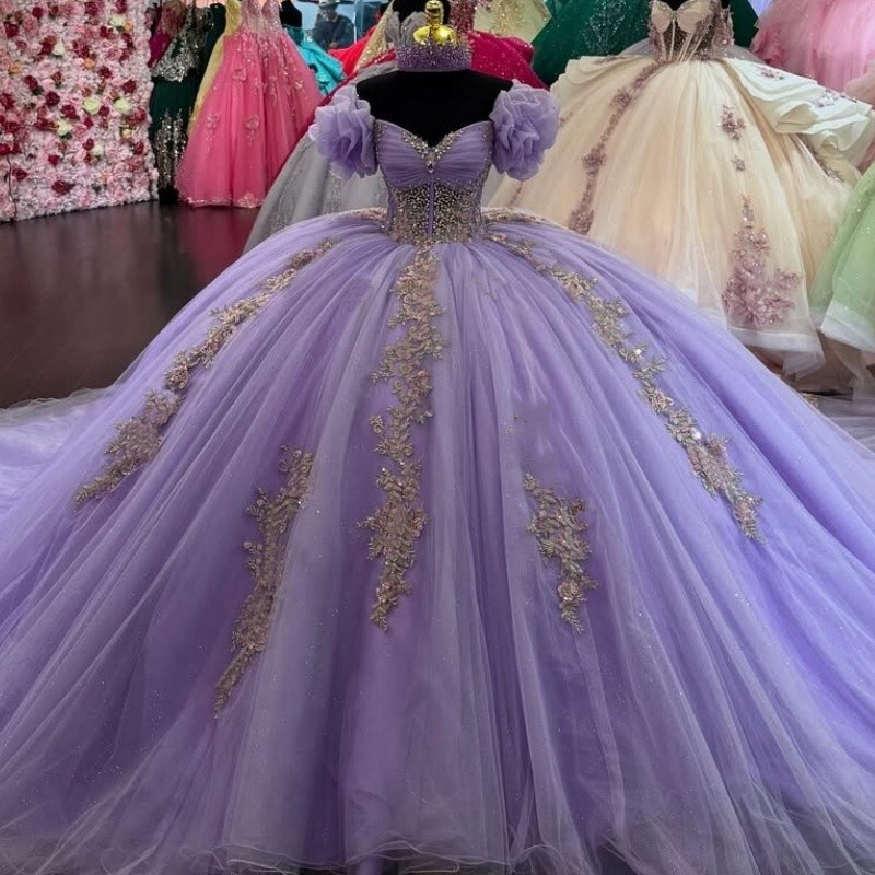 15 birthday dresses purple WD0552,Lavender Ball Gown Quinceanera Dress V Neck Flowers Gorgeous Custom Girls Sweet 16 Dresses 15 Years Birthday Party Gowns