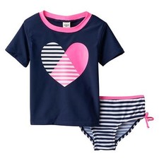 Baby Girls' OshKosh Heart Rashguard-Swimsuit Bottoms Set size 12or 18 months