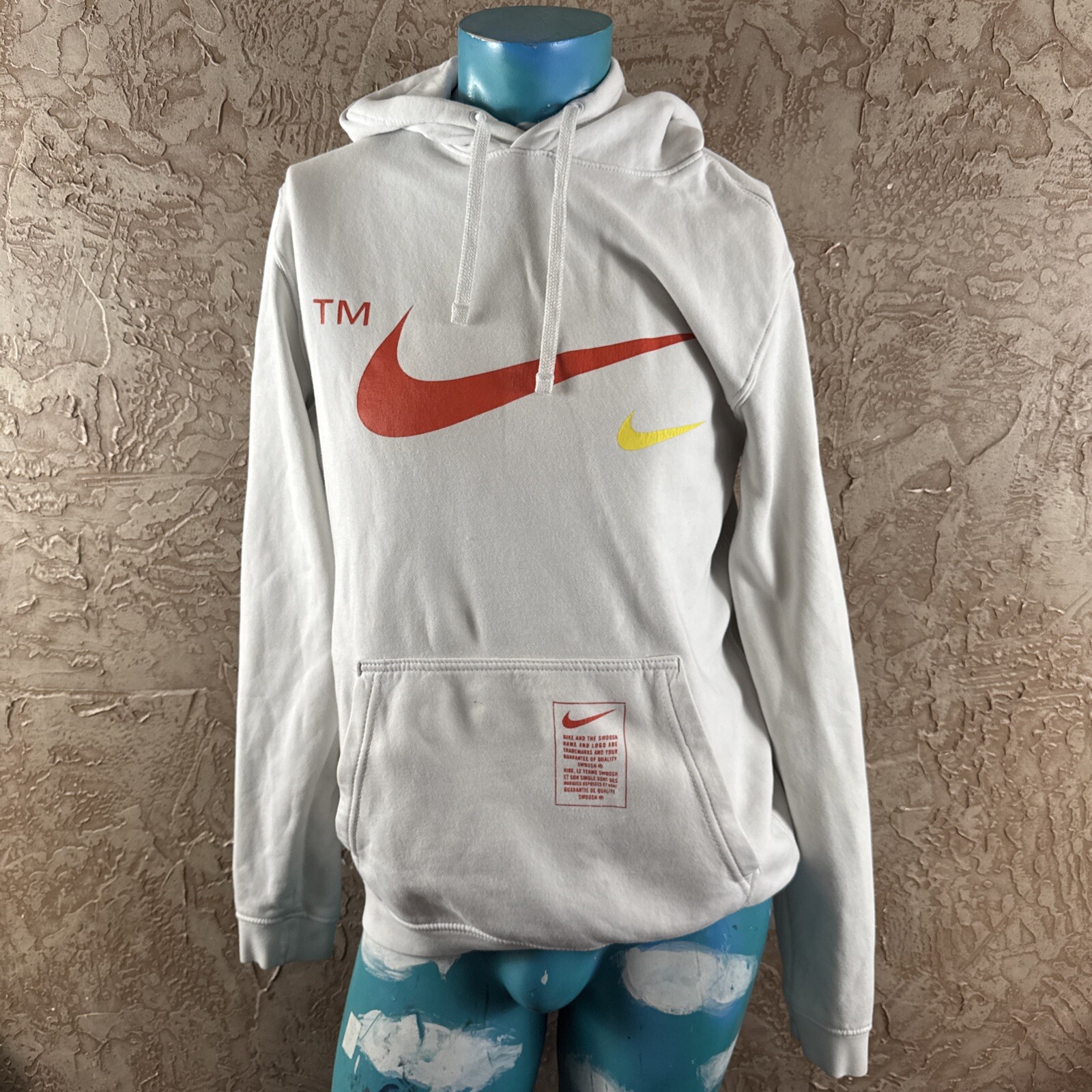 Nike Club Hoodie Mens MEDIUM Overbranded Microbranding White BV3063-100