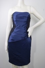 Davids Bridal Strapless Formal Cocktail Dress Size 2 Navy Black Lace Satin