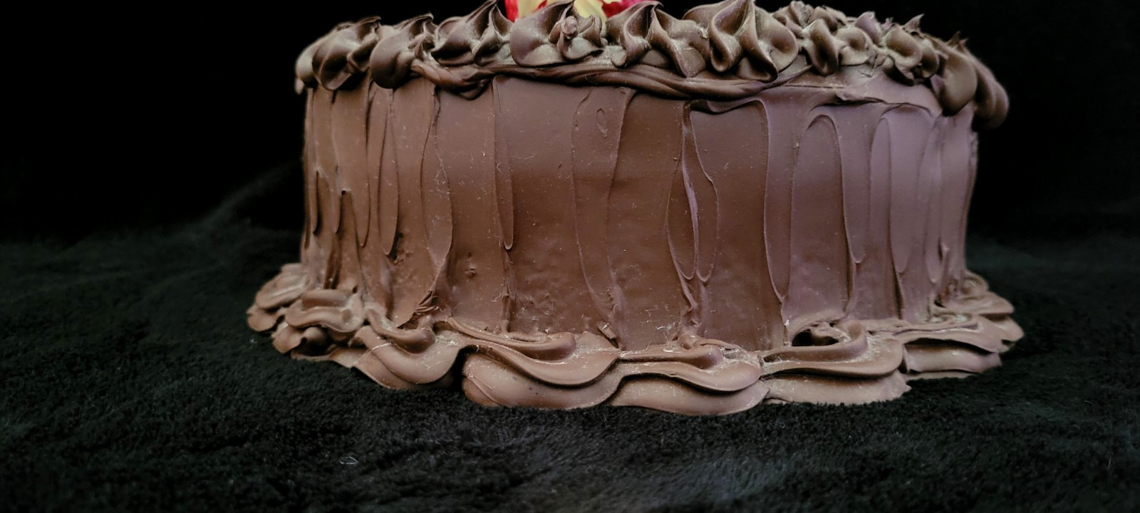 Vintage Fake Food Chocolate Icing Chocolate Slice out Cake with Strawberries 