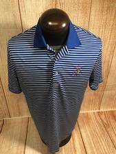 Men  s U. S. OPEN COLLECTION S/S Polo Blue Stripe Polyester Shirt EUC