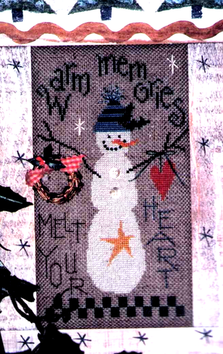 Cross Stitch Primitive Lizzie Kate Winter Snowman & Charm Warm Memories OOP - 第 1/3 張圖片