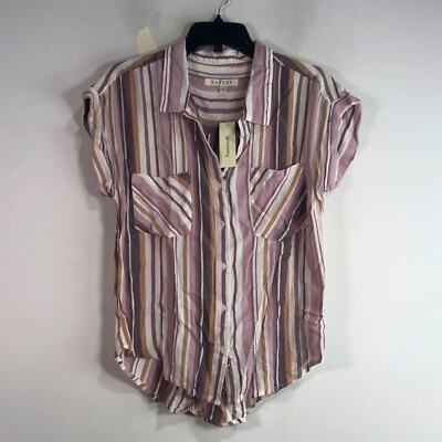 Francesca's x Harper Striped Short Sleeve Top, Size S - Vintage Purple Women's