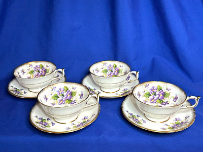 Paragon China Valentine pattern set of 4 teacups and saucers