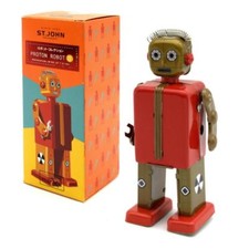 PROTON ROBOT 5" Saint St. John Wind Up Tin Toy Collectible Retro Space Age Marxu