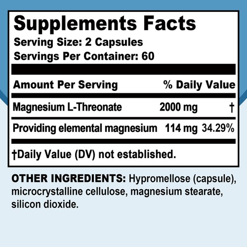 Magnesium L-Threonate 2000mg - Brain & Nervous System Health, Memory and Focus - Picture 2 of 12