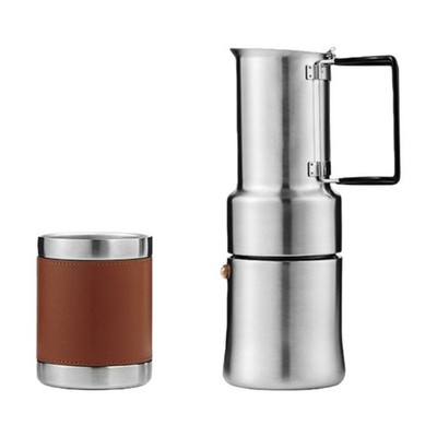 Stainless Steel Mocha Pot 350ml for Fast Rich Espresso Brewing with Cup for Home