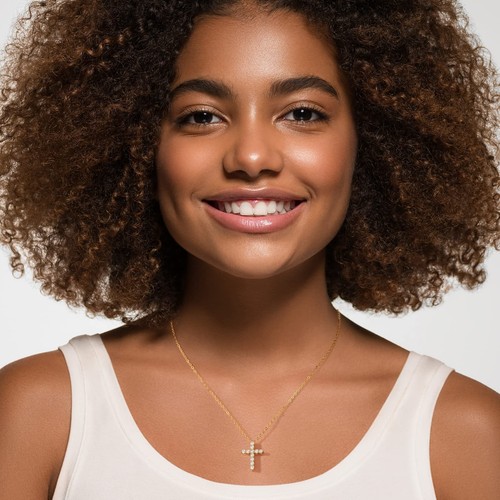 Gold Cross Necklace for Women Cross Pendant Sterling Silver, Small Golden Cro... - Picture 2 of 6