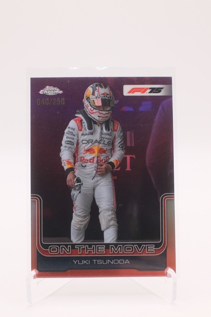 2025 Topps Chrome F1 Yuki Tsunoda Red Bull On the Move True Pink /250