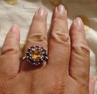 Sterling .925 Genuine Yellow Citrine & Amethyst Topay Halo Cocktail Ring Size 7 — photo 4