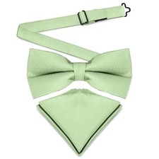 Mens Banded Bow Tie and Pocket Square Set  Solid Color  Pre Tied Classic Sage