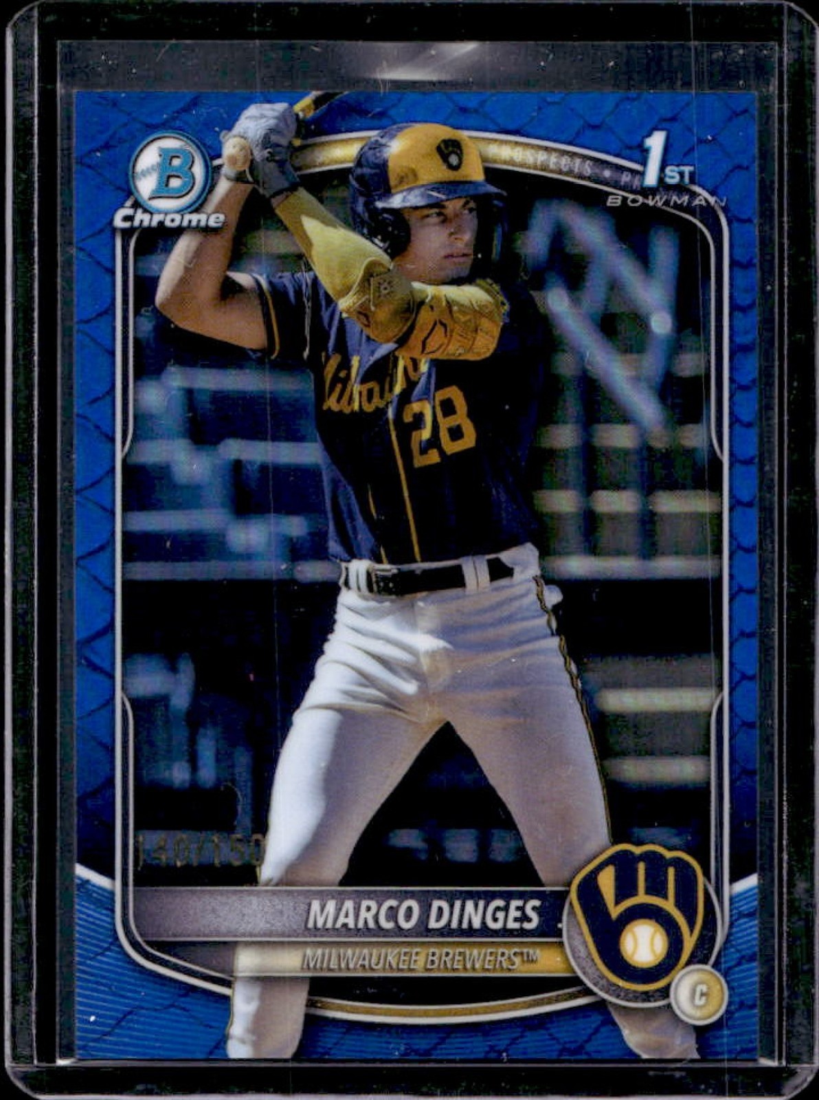 2025 Bowman Chrome Marco Dinges Reptilian Blue Refractor 1st #/150 Brewers