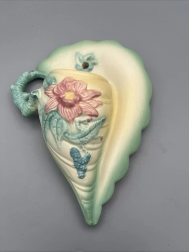 Vintage Hull Pottery Wall Pocket Planter W-13 Woodland Conch Shell 7 1/2”, Matte