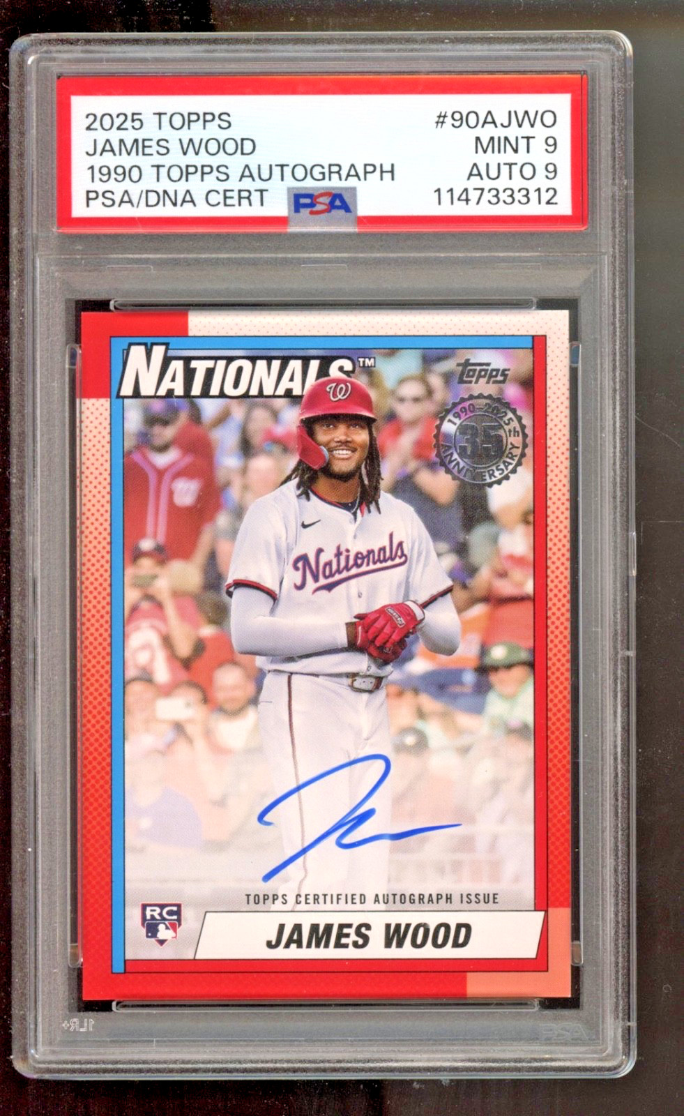 2025 Topps 1990 Autograph James Wood RC Auto PSA 9 Auto 9