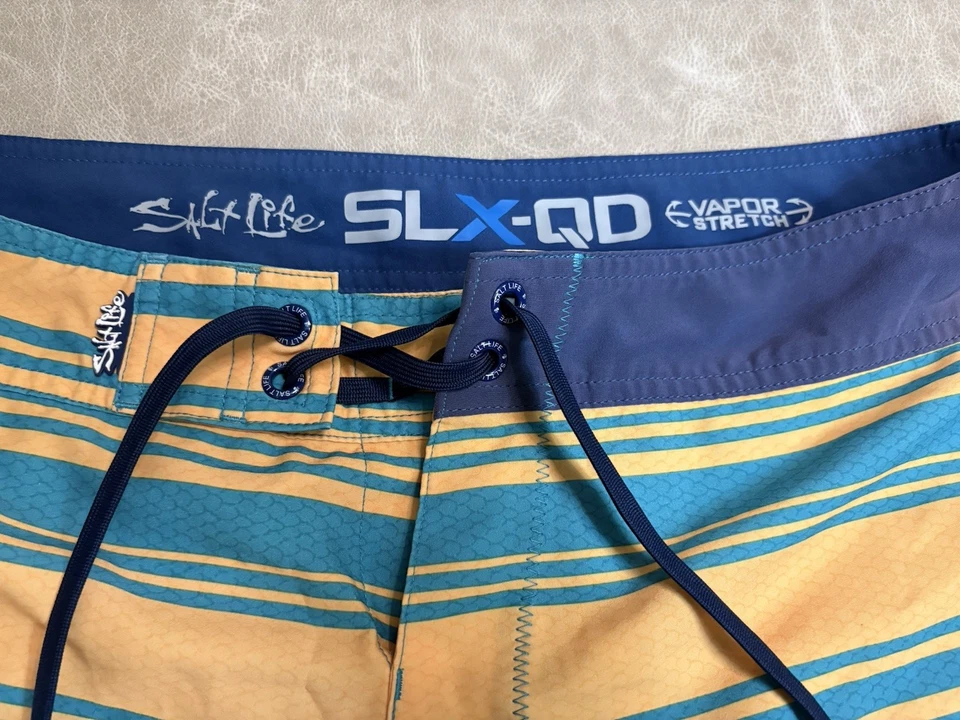 Шорты для рыбалки плавания Salt Life SLX-QD Vapor эластичные оранжевые и синие размер 34 - Изображение 3 из 4