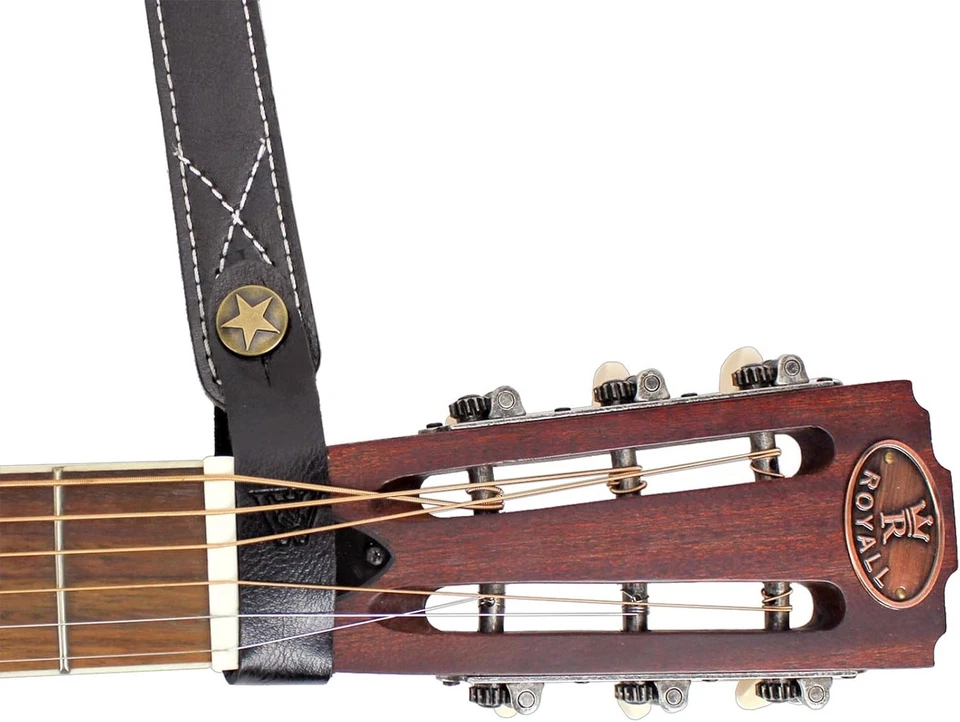 Walker & Williams AT-1 Cuero Negro Guitarra Acústica Correa Botón Cabezal...  Foto 3 de 4