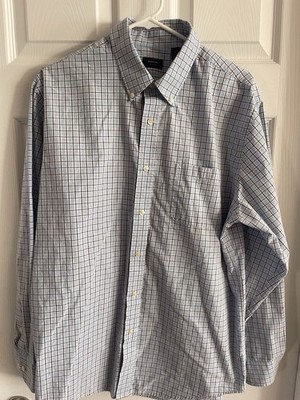 Arrow USA 1851 Blue Plaid Long Sleeve Button Down Shirt Men's Size L