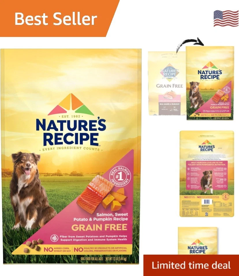 Grain Free Dry Dog Food with Real Salmon & Sweet Potato - 12 lb for Healthy Dogs