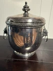 Vintage Sheffield Silver Co. Ice Bucket w/ Lion Ring Handles & Milk Glass Insert