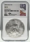 2004 AMERICAN SILVER EAGLE NGC MS70 JOHN MERCANTI SIGNED BEAUTIFUL COIN