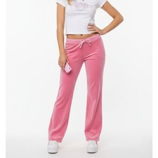 Vintage Juicy Couture Pink Velour Track Pants Y2K Wide Leg Medium