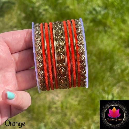 Indian Orange Gold Plated Traditional Bangles Bollywood Style Kara Size 2.8 - Picture 2 of 3