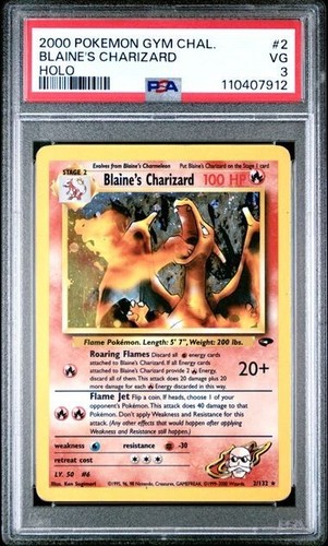 2000 POKEMON BLAINES CHARIZARD HOLO #2 PSA 3