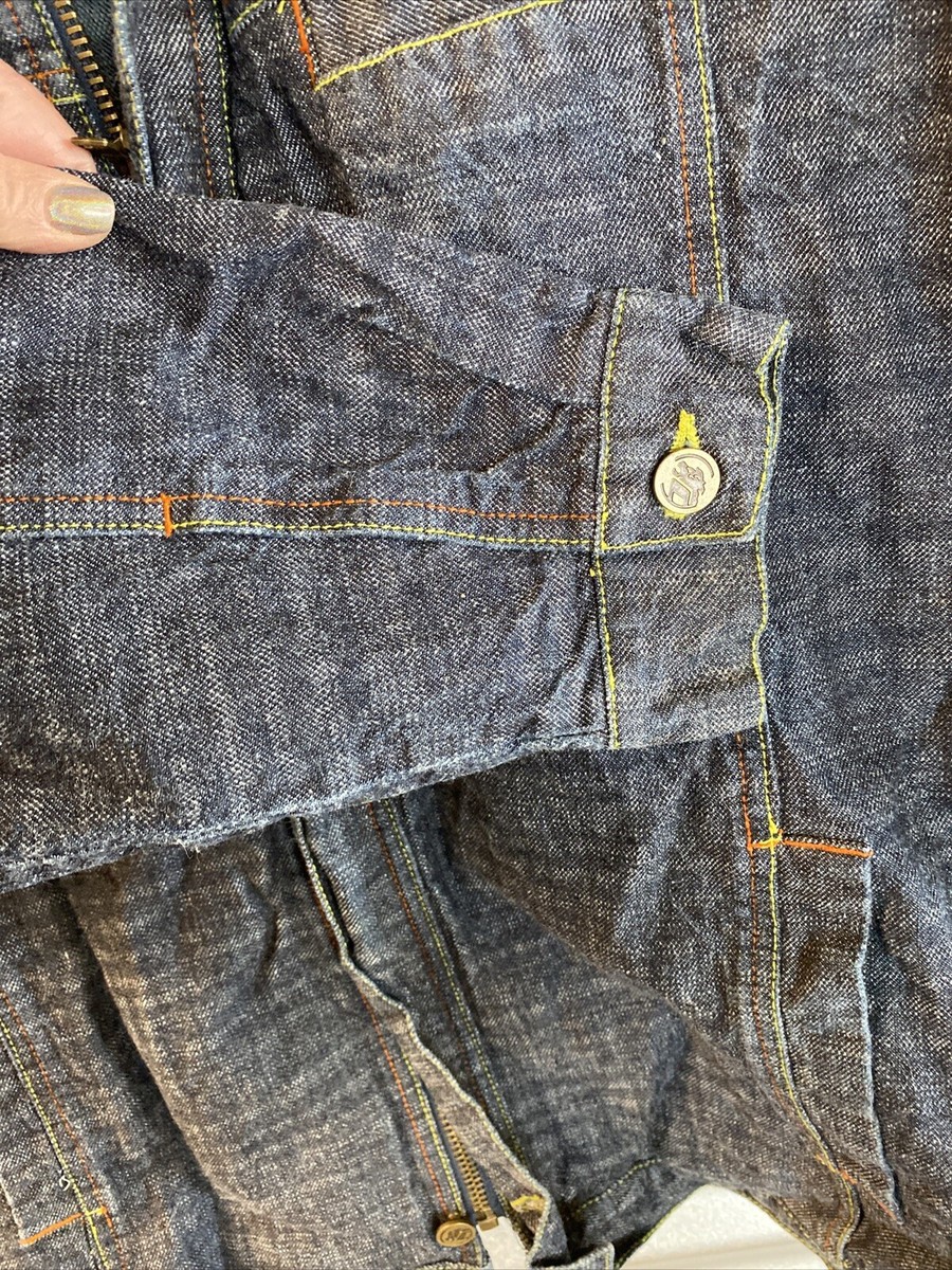 clench 701 jeans デニムジャケット　刺繍ロゴ Vintage clench 701 jean denim jacket size L Neon Stitching