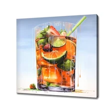 Pimms With Fruits Cocktail Drink Glass Watercolour Canvas Print, Kitchen Art