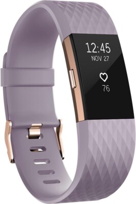 Fitbit Charge 2 Heart Rate Fitness Wristband Lavender Rose Gold Small USED