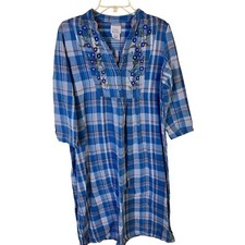 Only Necessities Medium Womens Long Flannel Cotton Plaid Pullover Nightgown