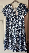 Women's summer blue and white Flowers and pebble design romper size US large