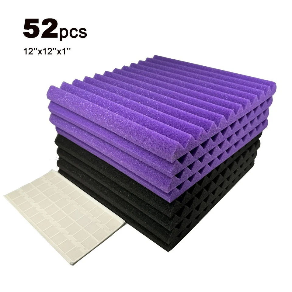 Paquete de 52 azulejos de pared de espuma insonorizados negros/púrpura acústicos para estudio 12x12x1 Foto 4 de 4