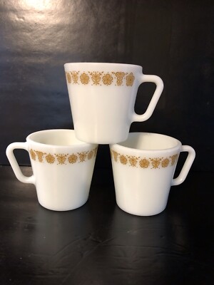 3 - Pyrex Butterfly Gold D Handle Coffee Mug Cups White Milk Glass #1410  300 ml | eBay