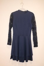 City Studio Junior Mock Neck Lace Sleeve Fit & Flare Dress - Navy
