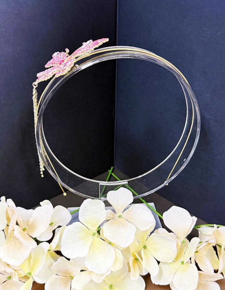 Butterfly Headband, Butterfly Costume Crown, Gold Hair Crown, Pink Halo Crown - Image 2 of 4