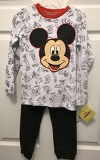 Boys 5-6 Disney JR Mickey Two Piece Outfit Black And White Cotton