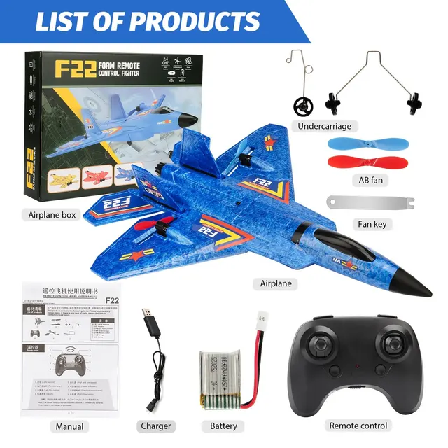 F22 Raptor RC Plane 2CH Remote Control Glider With LED Lights EPP Foam  Jet - Main Image