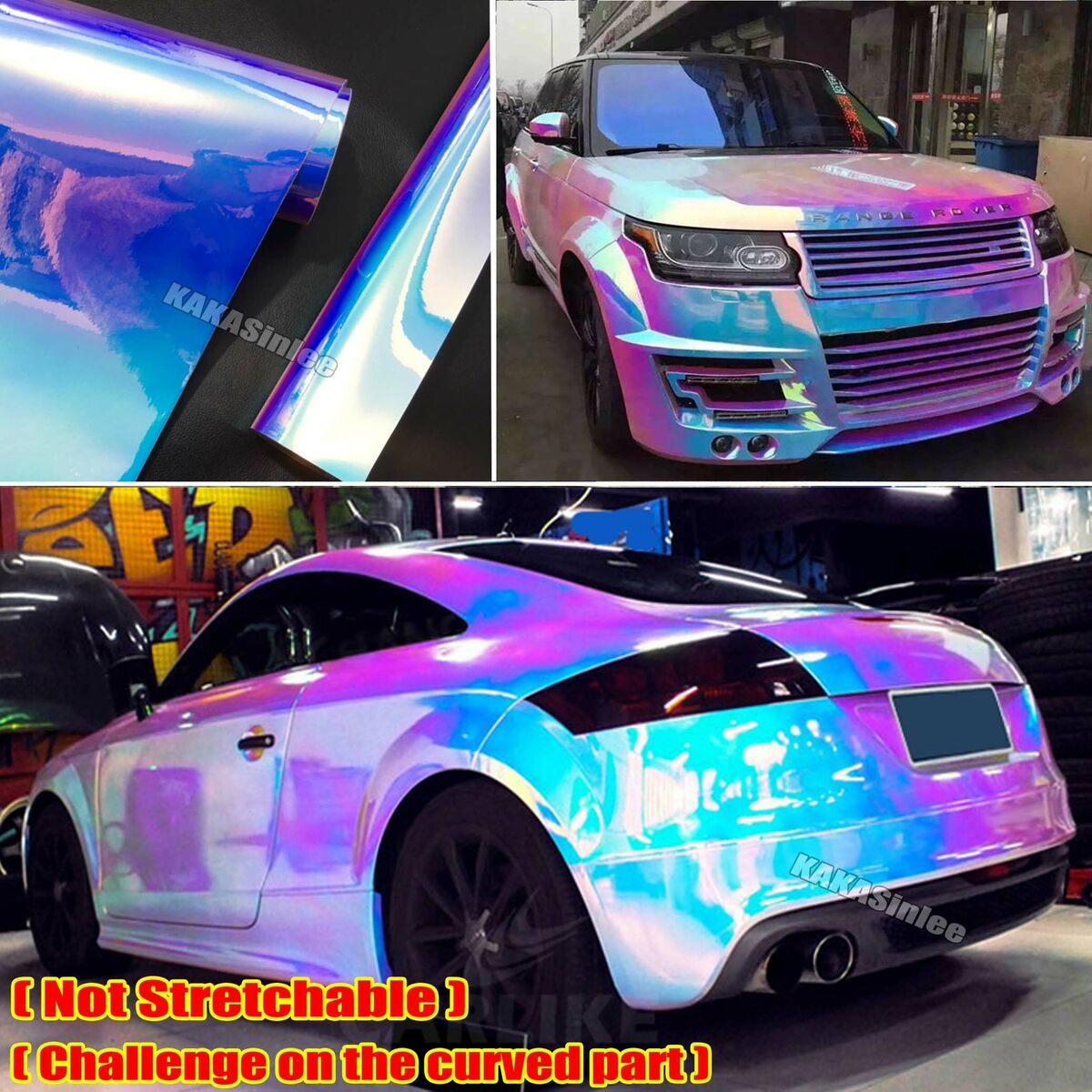 10FT x 4.4FT Blue Pink Car Wrap Rainbow Mirror Chameleon Chrome Vinyl  Sticker US 