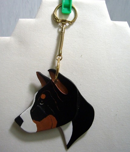 Basenji Handmade 3D Wood Dog Key chain ring FOB RARE