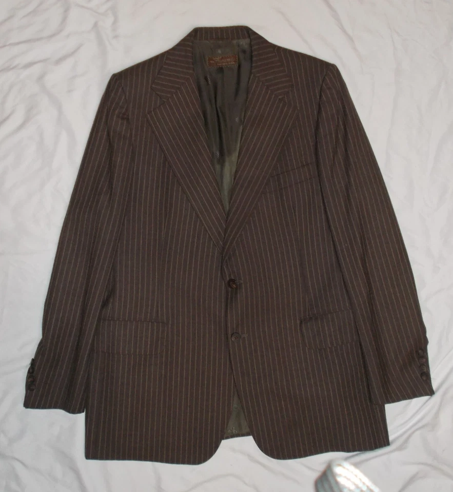 men's vintage LUXURY LANVIN Paris/NY brown wool pinstripe blazer US 46 XL - Imagem 2 de 4