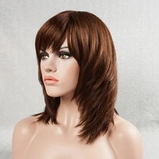  Brown 14" Straight 100% Human Hair Wigs With Bangs None Lace 