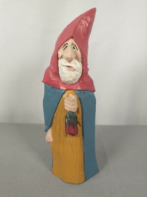 Vintage Hand Carved And Painted ,  TW @'91 Wizard Figure, Tom Wolfe Art Resin