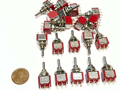 20 Pieces Momentary Mini Toggle Switch (ON)-OFF-(ON) 6 pin 12vdc dpdt 1/4 A5 
